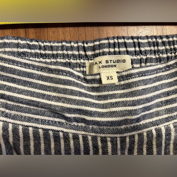 Wide leg Linen/Rayon XS white & navy blue capri pants, great w denim jacket/top - Picture 8 of 12